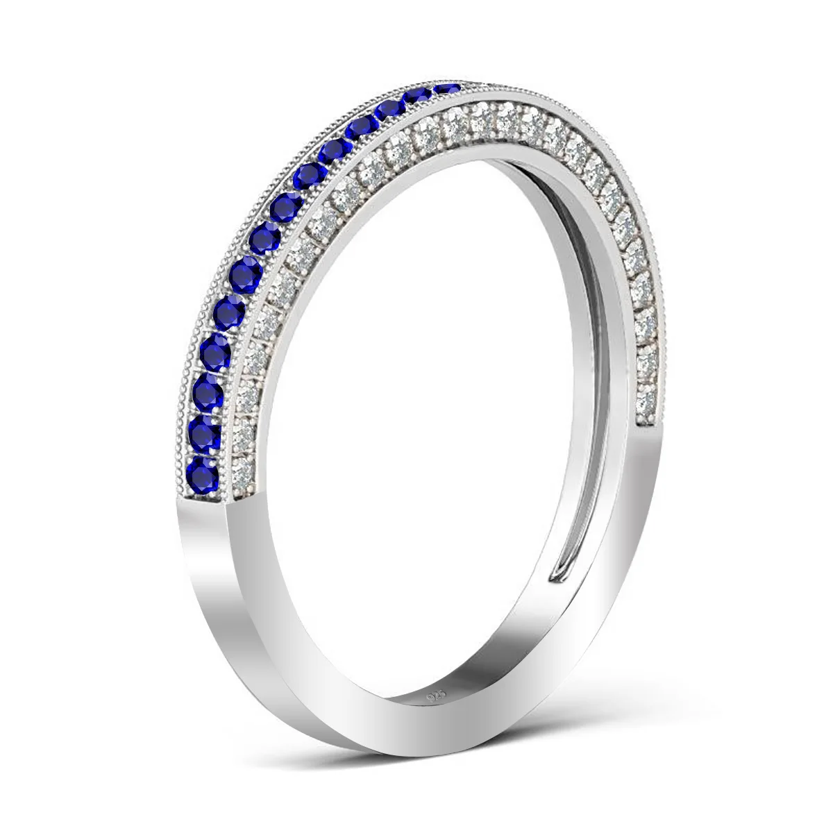 Women Rings 925 Sterling Silver Blue Sapphire Ring With Cubic Zirconia Gemstones - £43.10 GBP