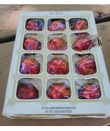 Holly Decorations Red Glass Ball Ornaments 12 Pcs Vintage Made In USA - $11.08