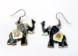 Vintage Black Damascene Style10k Gold India Elephant Earrings - £20.33 GBP