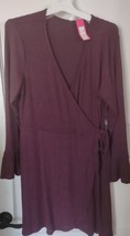 Women&#39;s Long Sleeve V-Neck Wrap Sweater Knit Mini Dress - Xhilaration Purple XL - £6.42 GBP