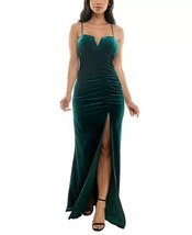 Emerald Sundae Juniors&#39; Notch-Front Stretch-Velvet Gown Hunter Size L $79 - £22.94 GBP