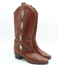 VTG Fiale Collection Womens Brown Leather Studded Knee High Western Boot... - £27.68 GBP