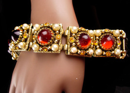 Vintage 8&quot; Victorian Chunky bracelet - renaissance revival bookchain cab bracele - £235.81 GBP