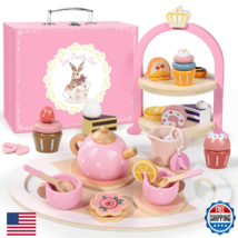 Wooden Tea Party Set for Little Girls, Toddler Girl Gifts Princess Tea T... - $54.58