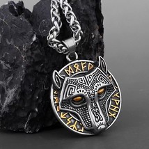 Mens Viking Fenrir Wolf Pendant Punk Necklace Celtic Jewelry Stainless Steel 24&quot; - £8.54 GBP