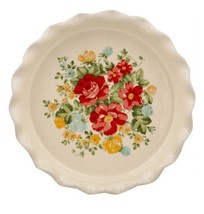 Pioneer Woman ~ Vintage Floral ~ 9&quot; Stoneware ~ Pie &amp; Tart Pan ~ Ruffled... - £29.43 GBP