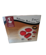 Roshco Silicone 3 Piece Bakeware Set Red 2 Cakepans 1 Oblong Baking Pan New - £14.86 GBP