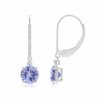 Natural Tanzanite Round Drop Earrings with Diamond in 14K Gold (Grade-A , 6MM) - £495.58 GBP