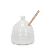 Beehive Honey Pot 5&quot; High 12 oz Capacity Bone China White with Wooden Da... - $33.60 CAD