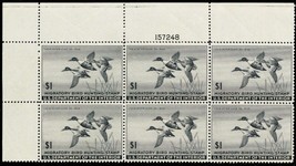RW12, Mint VF-XF NH Top Plate Block of Six Duck Stamps Cat $600.00 - Stu... - $475.00