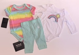 HURLEY Baby Infant 3-Piece Bodysuit Pants Set Outfit 3M 9M  Rainbow Tie Dye - £9.87 GBP