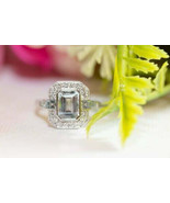 Solid 14k White Gold 2.40Ct Emerald Cut Simulated Diamond Engagement Rin... - £171.81 GBP
