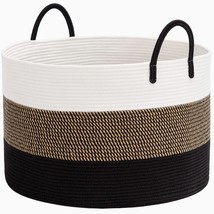 Large Woven Rope Basket With Handles, Blanket Basket Living Room, Baby Toy Nurse - £32.15 GBP