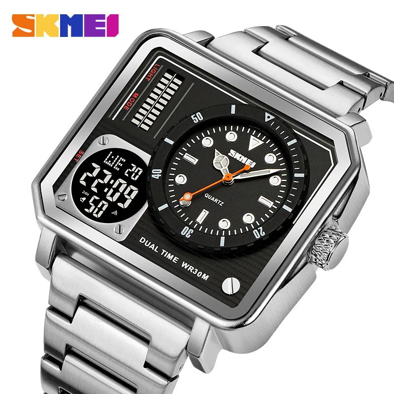  Full Steel Back Light og Digital   Mens Casual 2 Time  Wristwatch Waterproof Cl - £110.83 GBP