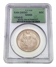1936-D 50C San Diego Commemorative Half Dollar PCGS MS65 Old Holder - $416.71