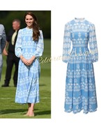 Kate Middleton Inspired Baby-blue Boho Blouson-sleeved Cornflower Maxi D... - $164.62 CAD
