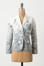 Anthropologie Sea Nettle Off White Gray Print Cotton Lined Jacket Blazer Sz 0 - £52.18 GBP