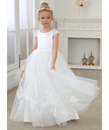 Ivory A-line Scoop Floor-Length Lace/Tulle Flower Girl Dress - £101.60 GBP