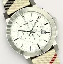 Burberry The City BU9357 Classic Chronograph 42mm Leather Silver Unisex ... - $250.00
