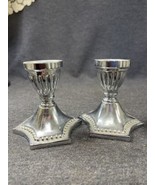 Vintage Classic Cast Metal Silver Candlesticks Pair Weighted Chrome Set ... - £10.43 GBP