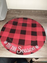 (1) Christmas Red And Black Plaid Charger Plate. Plastic. Tis The Season. - £10.85 GBP
