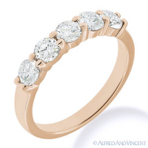 Forever ONE D-E-F Round Cut Moissanite 14k Rose Gold 5-Stone Band Wedding Ring - £358.57 GBP+