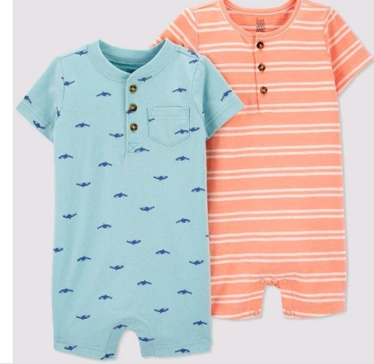 Baby Boys&#39; 9M 2pk Striped Blue Whale Rompers Just One You  Carter&#39;s, Orange - $12.99