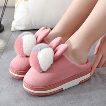 Fashion Women Fluffy Slippers High Heels Winter Warm  Shoes Cute Rabbit Ears Sof - £22.73 GBP