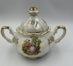 Victorian Couple Double Handle Covered Sugar Bowl Iridescent  READ - $22.49