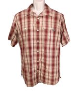 Eddie Bauer Shirt Mens L Short Sleeve Plaid Red Vented Mesh Outdoor Nylo... - $16.79