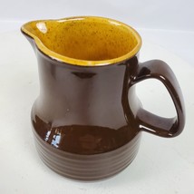 Vintage Stoneware Creamer 4 Inch Tall Brown Pottery - $16.83