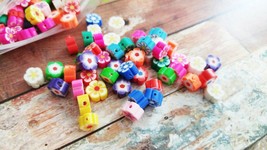 20 Polymer Clay Flower Beads Assorted Lot 8mm Jewelry Supplies - $2.25