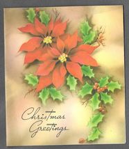 VINTAGE 1940s WWII ERA Christmas Greeting Holiday Card POINSETTIAS &amp; HOLLY - $14.84