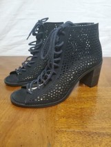 Vince Camuto Tulina Black Suede Laser Cut High Heel Lace Up Open Toe Boo... - $32.68