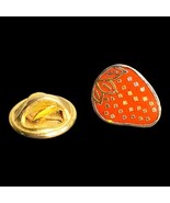 Vintage Strawberry Enamel Fruit Lapel Pin Red Enamel Over Gold Tone 13mm - $7.21