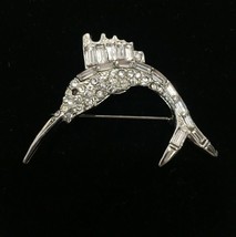 Pell Swordfish Clear Crystal Pin Brooch 1 1/2&quot; Vintage 1960s - £22.27 GBP