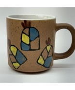 VINATGE MCM Style COFFEE Mug Tan Brown Geometric Design Rough Glaze - $23.06