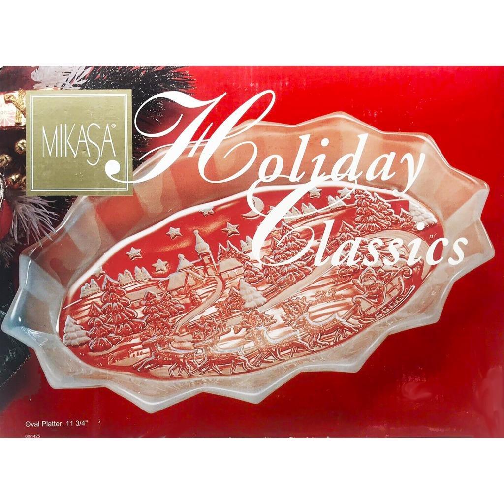 Mikasa Holiday Classics Oval Glass Platter Christmas Scene 11 3/4" New - $14.95