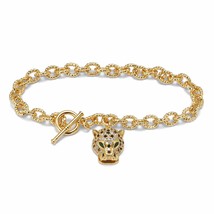 PalmBeach Jewelry Marquise Cut Green Crystal Goldtone Charm Bracelet, 8 inches - £22.24 GBP
