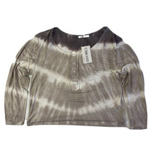 TIE-DYE Pullover Womens Top Long Sleeve Cropped Brown And 1/4 Button Iris New - £8.76 GBP