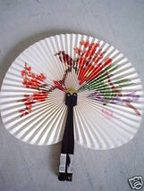 Vintage Metal Handle Shanghai Hand Fan Brown Bird and Flowers - $17.82