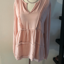 Gap Embroidered-trim peasant blouse pink dust color size small long slee... - $34.65