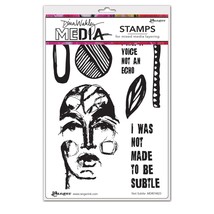 Dina Wakley Media Not Subtle Stamps Mixed Media Altered Art Face Feather - £19.65 GBP