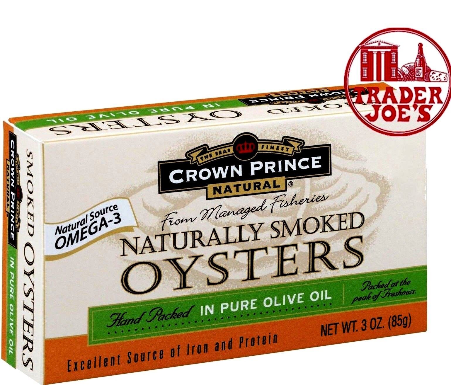 Primary image for Trader Joe's Crown Prince Natural Smoked Oysters in Pure Olive Oil 3.0oz