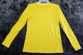 Isaac Mizrahi T Shirt Top Womens Size 2XS Yellow Cotton Long Sleeve Crew Neck - £18.86 GBP