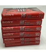 Lot Of 6 Sony HF90 Blank Audio Cassette Tapes High Fidelity C-90HFL Sealed - $197.78 MXN