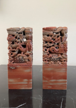 Vintage Pair of Chinese Carved Stone Dragon High Relief Bookends - £111.13 GBP