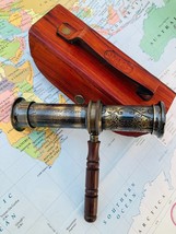 Antique  Brass Kaleidoscope w Leatherbox Vintage Collectable Nautical Gift item - £19.22 GBP