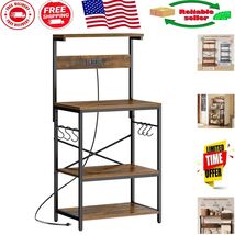 Elegant 4-Tier Kitchen Rack with Built-in Power Outlet &amp; 6 Hooks - Rusti... - $2,212.01 MXN