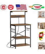 Elegant 4-Tier Kitchen Rack with Built-in Power Outlet &amp; 6 Hooks - Rusti... - $2,212.01 MXN
